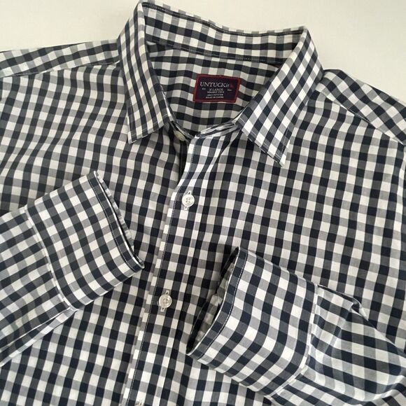 UNTUCKit Gingham Shirt Blue/White EUC Men's XL Long Sleeve Career Comfort Preppy - Picture 1 of 14